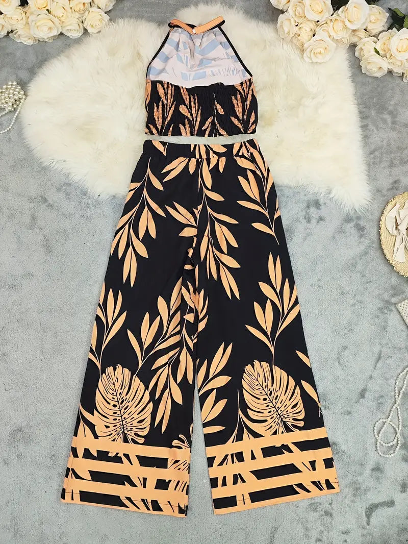 Isabelle Moretti | Tropical Halter Top & Wide-Leg Co-Ord Set For Women