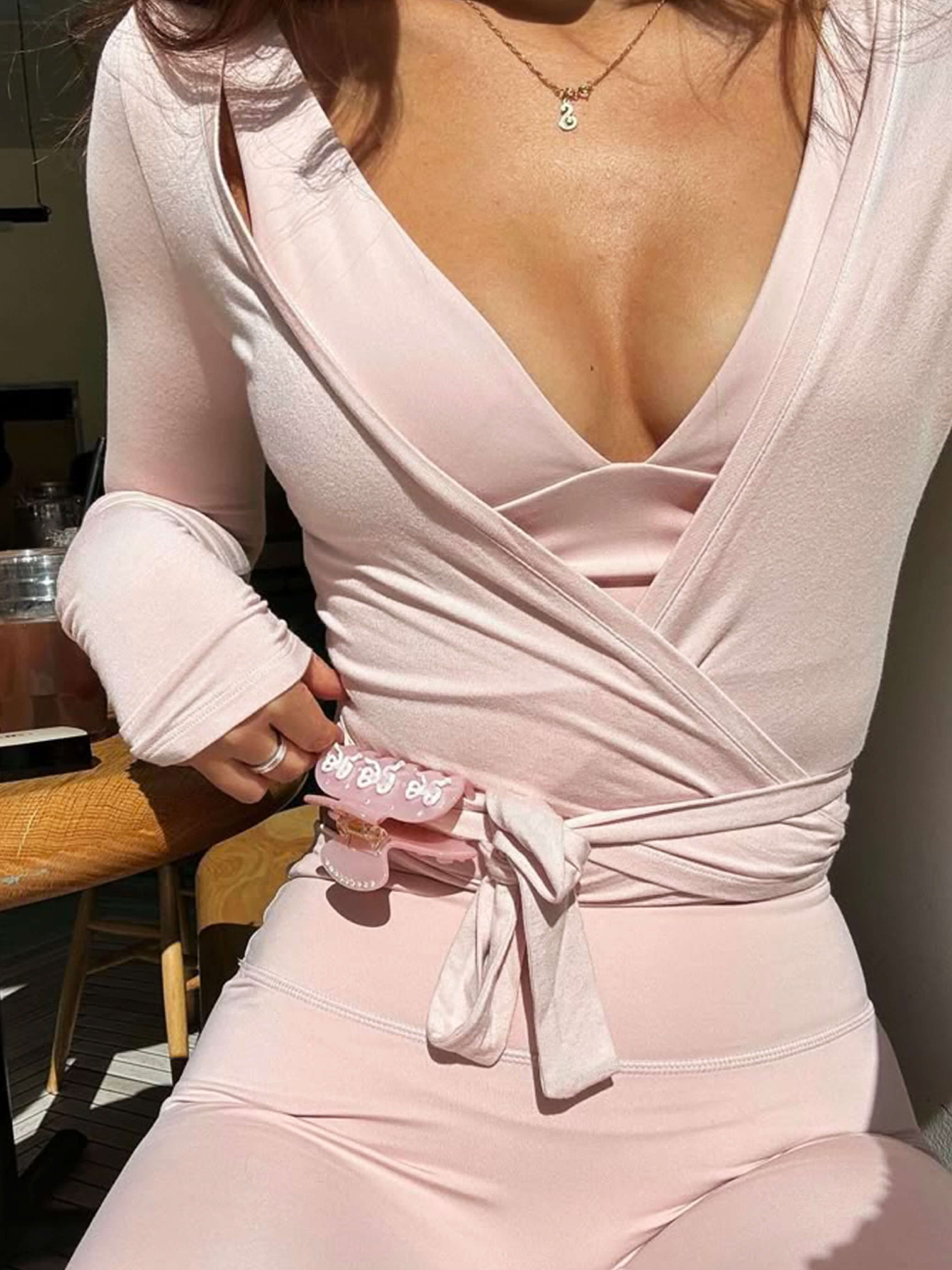 Alessia Romano | Wrap Tie Long Sleeve Top with Sculpted Fit For Women