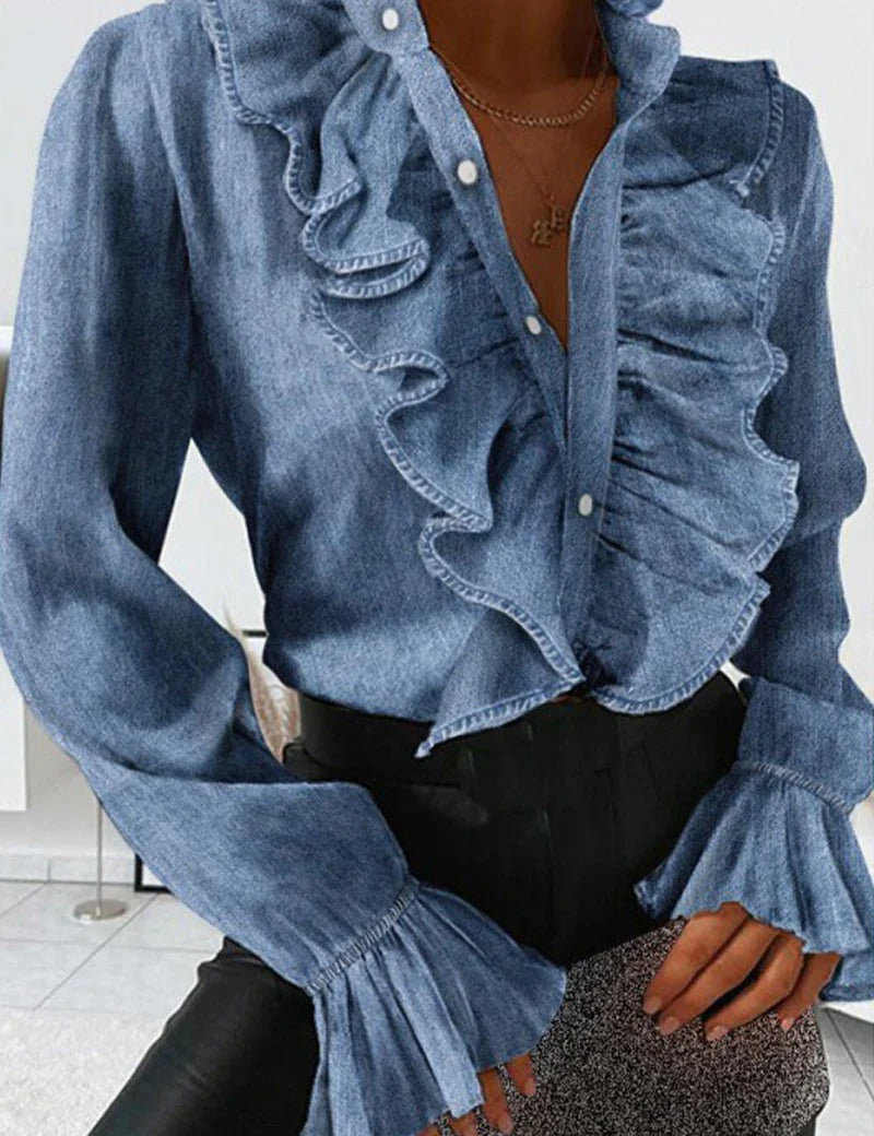 Camille Duval | Chic Ruffle Denim Blouse For Women