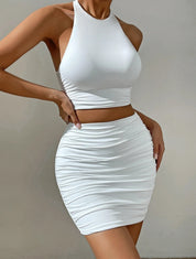 Valentina Ricci | Halter Crop Top & Ruched Mini Skirt Set For Women