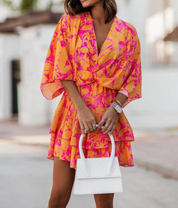 Sofia Bellini | Twist-Front Floral Mini Dress with Layered Ruffles For Women
