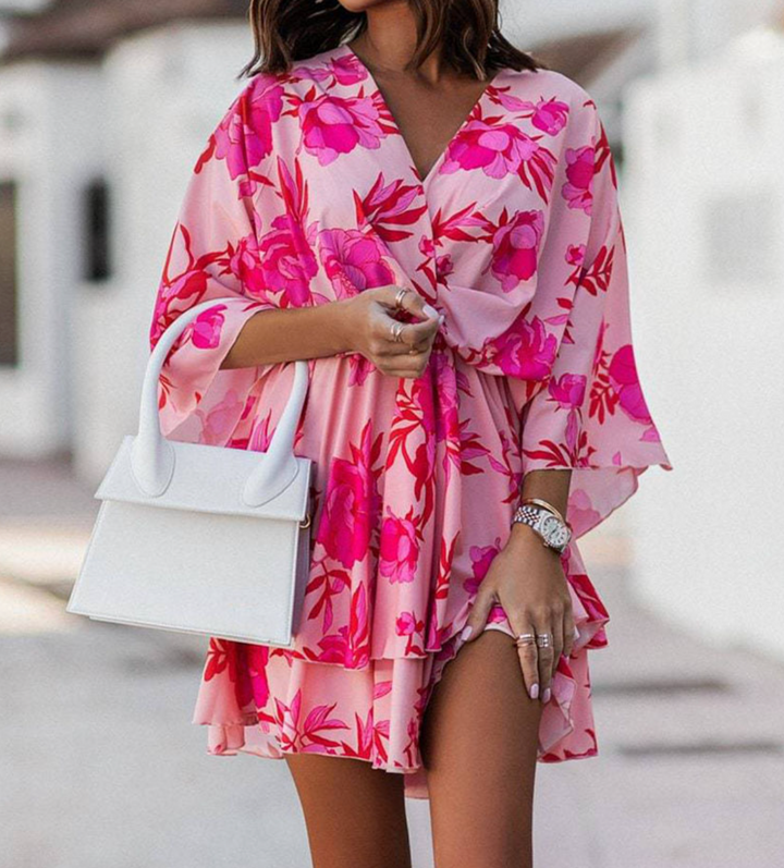 Sofia Bellini | Twist-Front Floral Mini Dress with Layered Ruffles For Women