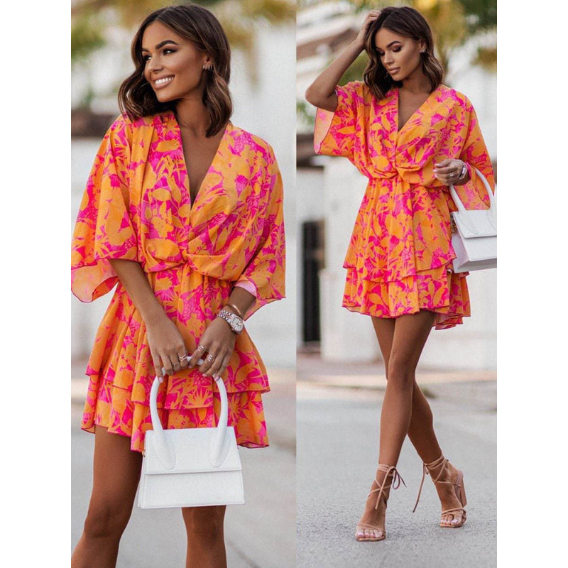 Sofia Bellini | Twist-Front Floral Mini Dress with Layered Ruffles For Women