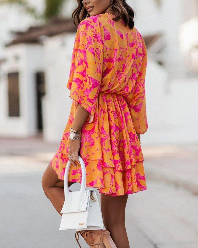 Sofia Bellini | Twist-Front Floral Mini Dress with Layered Ruffles For Women
