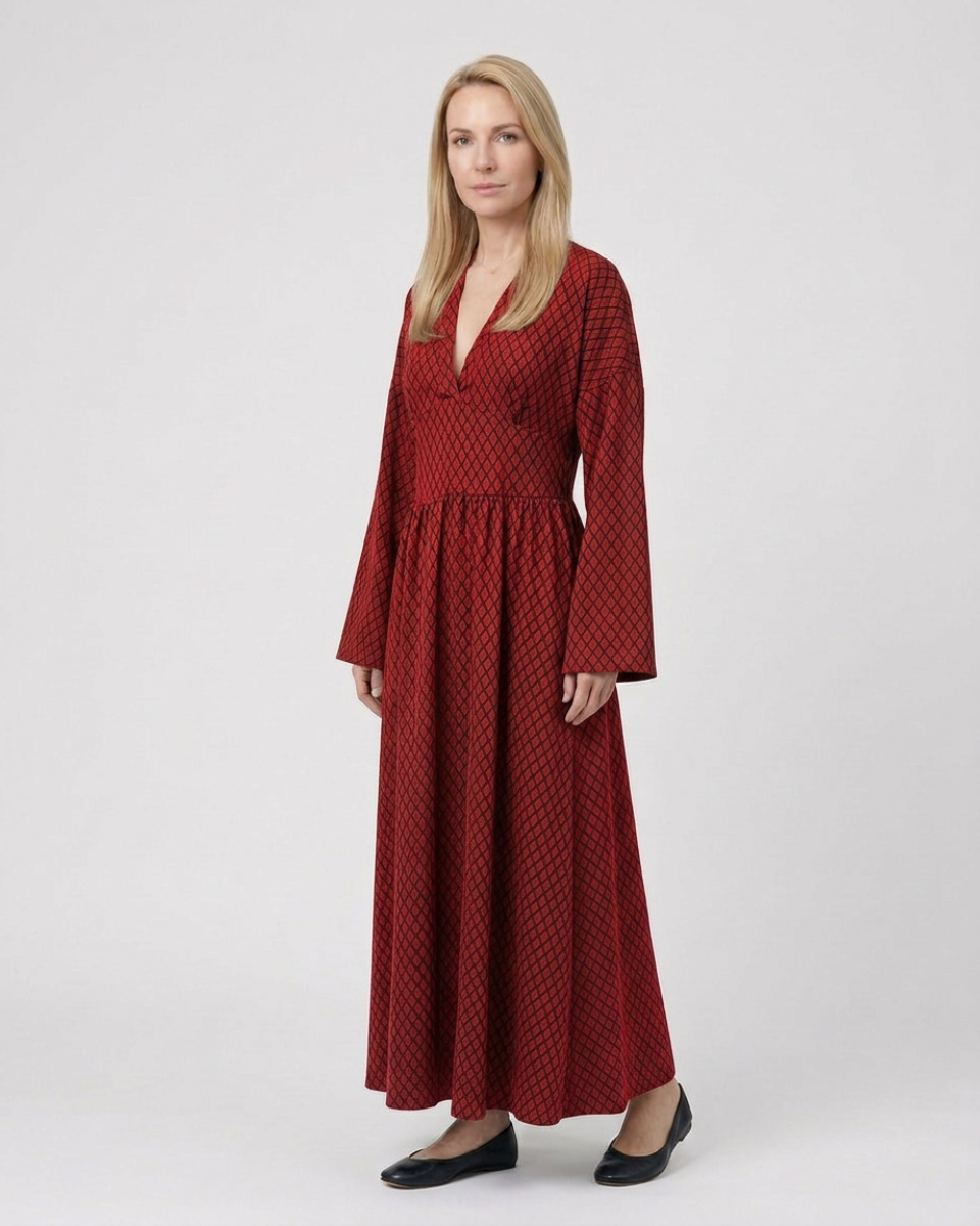 Sophie Delacroix | Elegant Long Sleeve Maxi Dress With Flowing Silhouette For Women