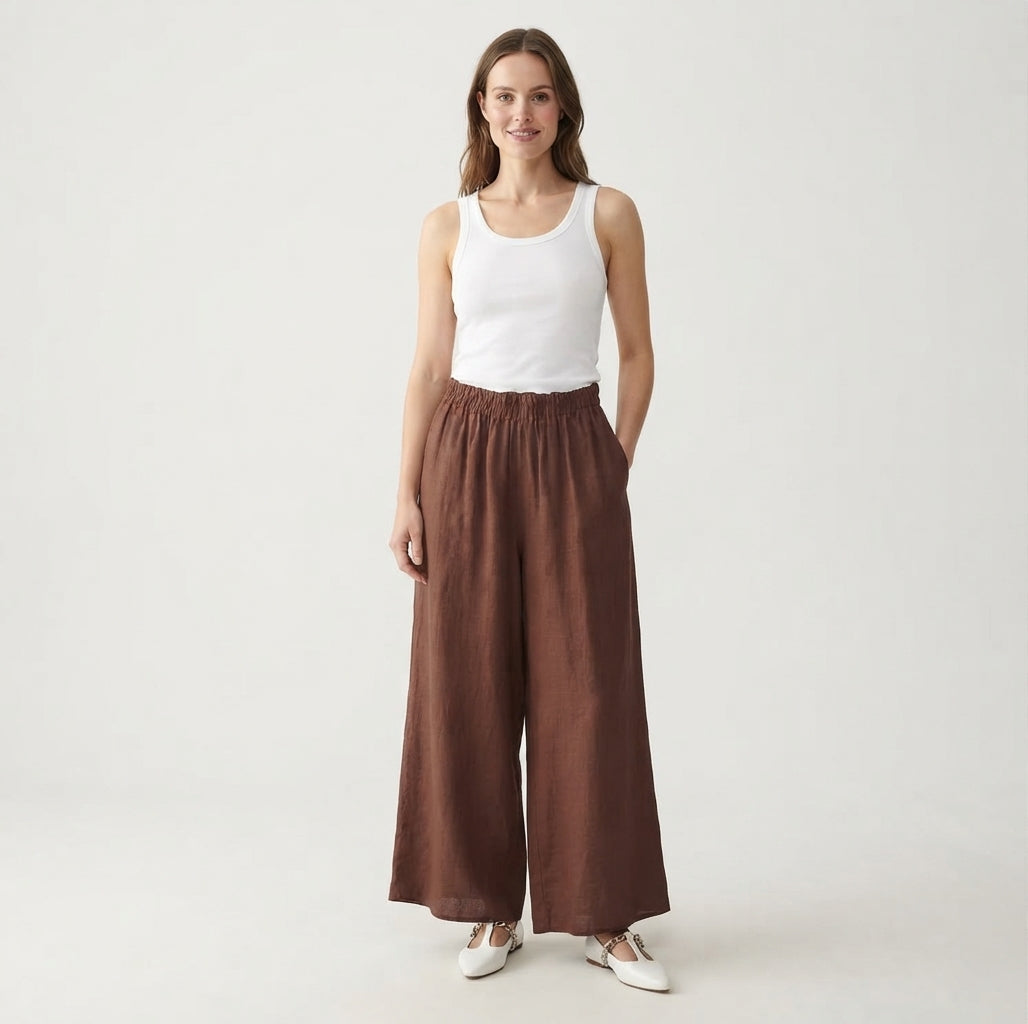 Margot Delaney | Wide-Leg Linen Pants With Elastic Waist For Women