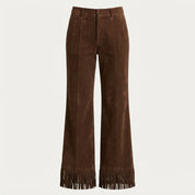 Marnie Ashdown | Faux Suede Flared Trousers With Fringe Hem For Women