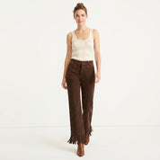 Marnie Ashdown | Faux Suede Flared Trousers With Fringe Hem For Women