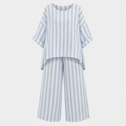 Matilda Young | Striped Linen Top & Wide Leg Pants Set For Women