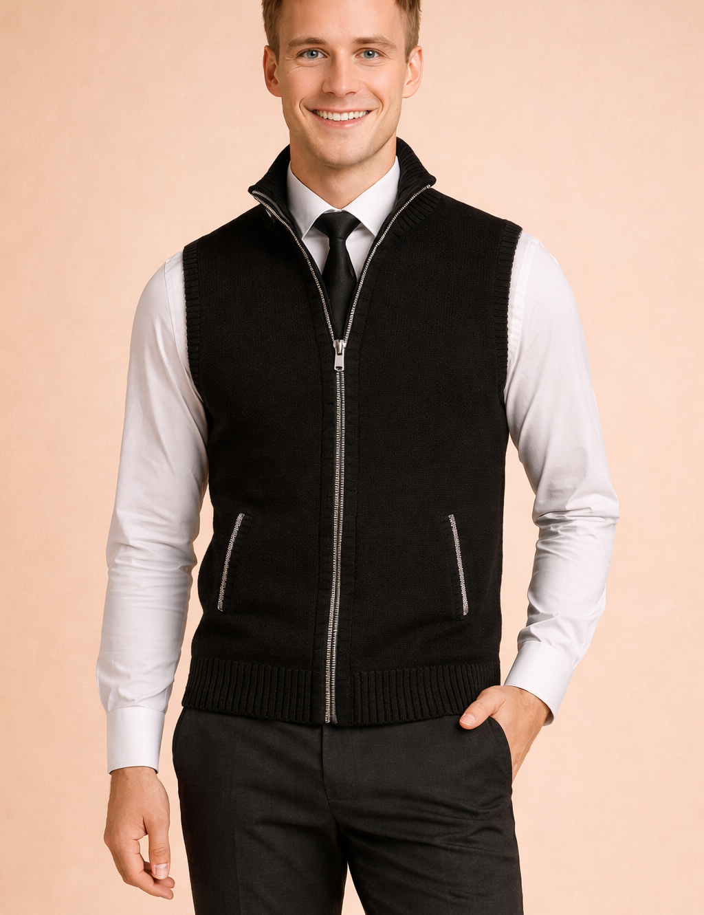 Luca Moretti | Refined Knit Zip Bodywarmer For Men