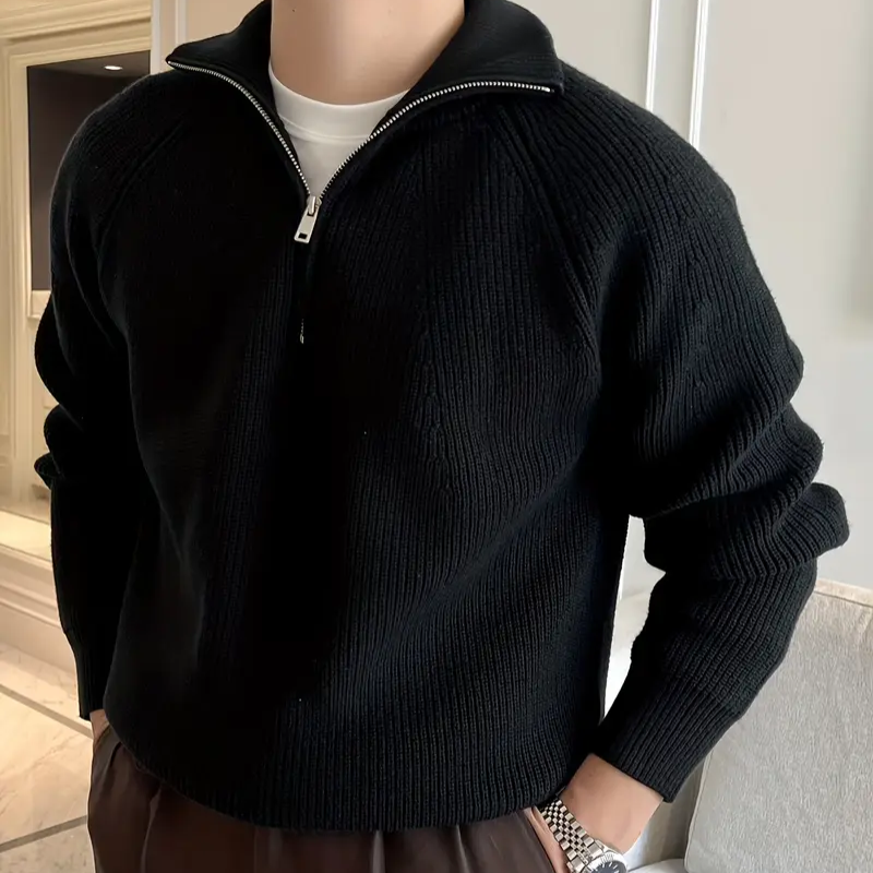 Men's Ribbed Half-Zip Knit Sweater — Winter Jumper Australia