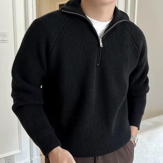 Men's Ribbed Half-Zip Knit Sweater — Winter Jumper Australia