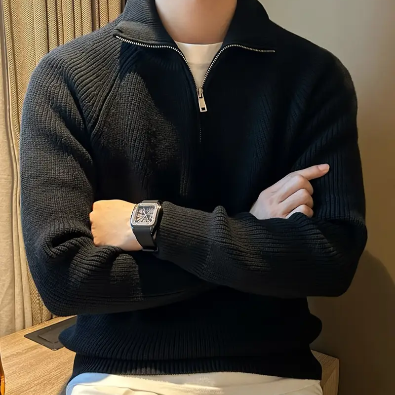 Men's Ribbed Half-Zip Knit Sweater — Winter Jumper Australia