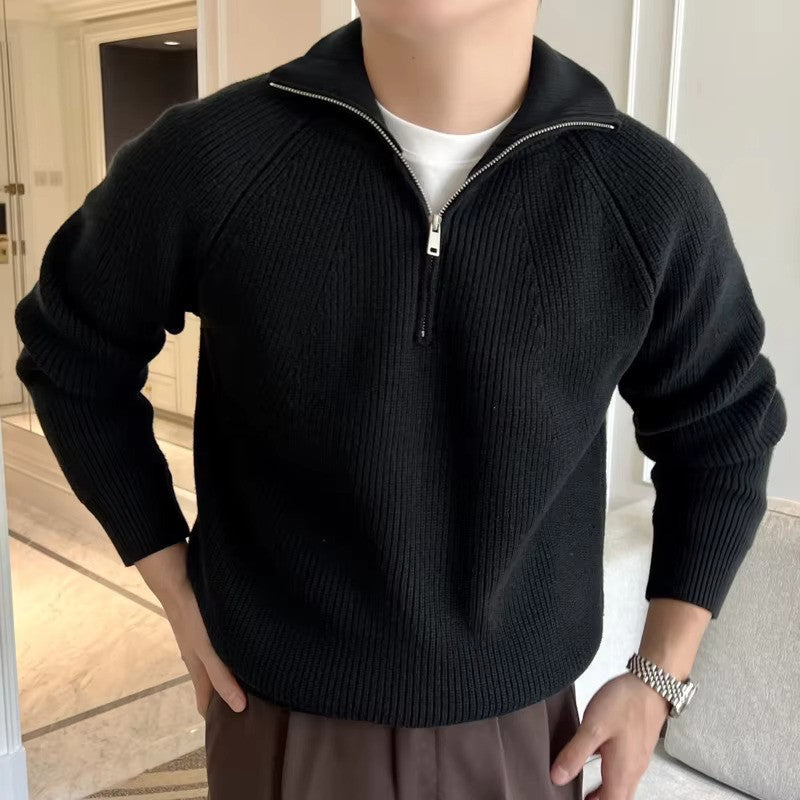 Men's Ribbed Half-Zip Knit Sweater — Winter Jumper Australia