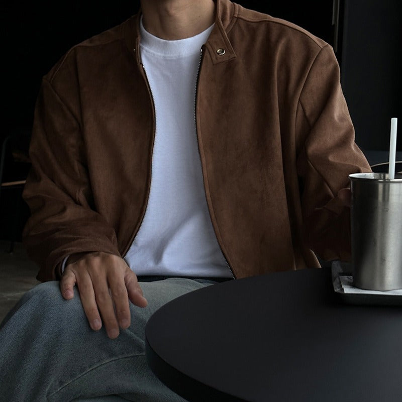 Alessandro Vitale | Suede Stand-Collar Jacket with Refined Minimal Fit For Men