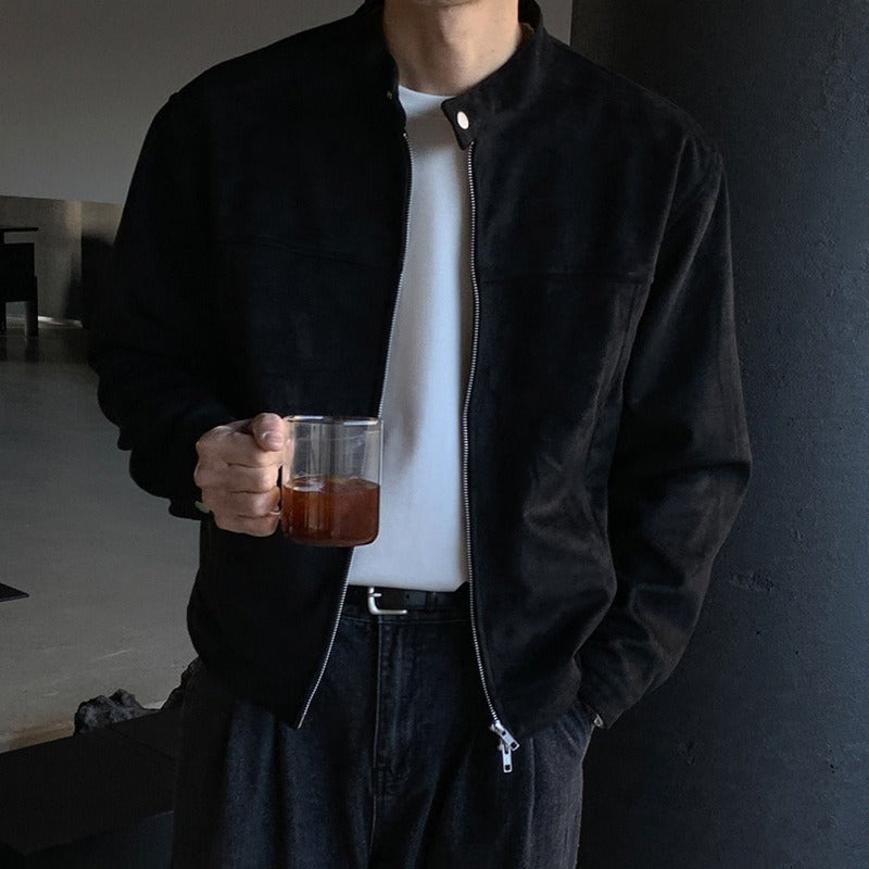 Alessandro Vitale | Suede Stand-Collar Jacket with Refined Minimal Fit For Men