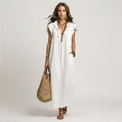 Mia Wilson | Bohemian Ruffle V-Neck Maxi Dress For Women