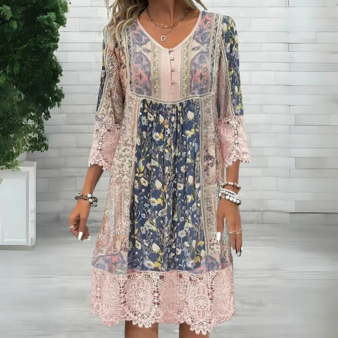 Bronte Whitfield | Bohemian Floral Lace Midi Dress For Women