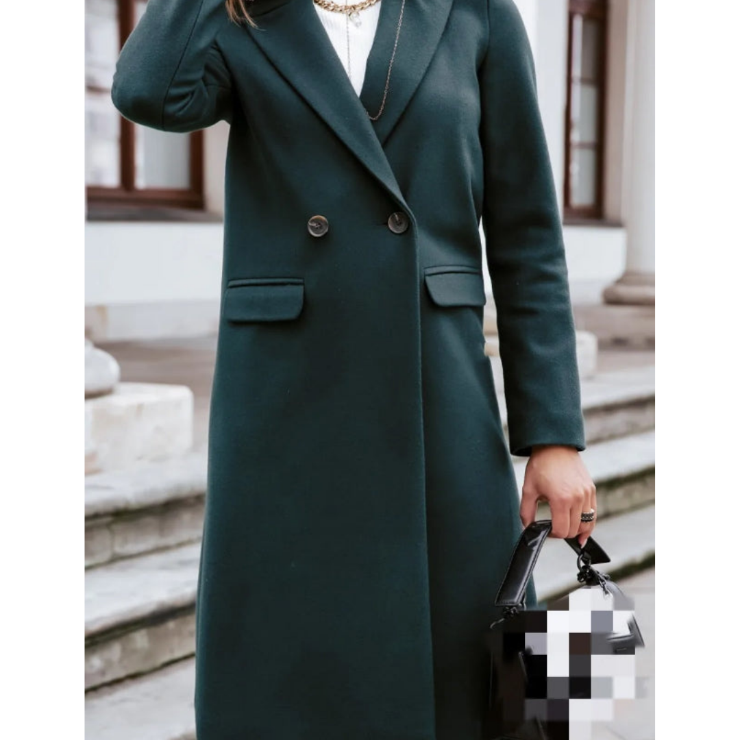 Elena Moreau | Elegant Wool Blend Long Coat For Women