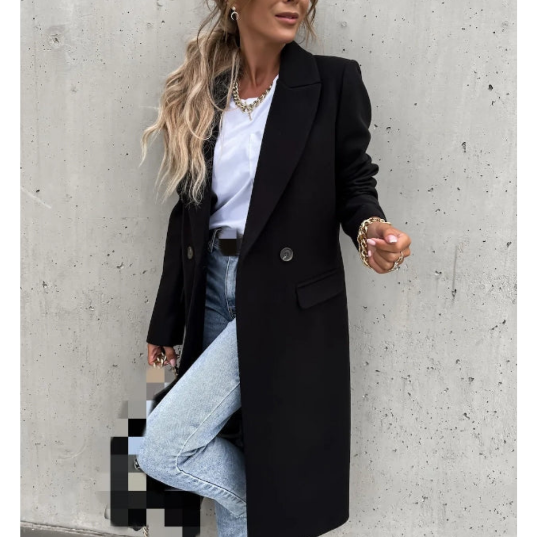 Elena Moreau | Elegant Wool Blend Long Coat For Women