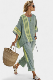 Sienna Rafferty | Linen Contrast Trim Two-Piece Set For Women