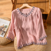 Phoebe Calderwood | Embroidered V-Neck Blouse For Women