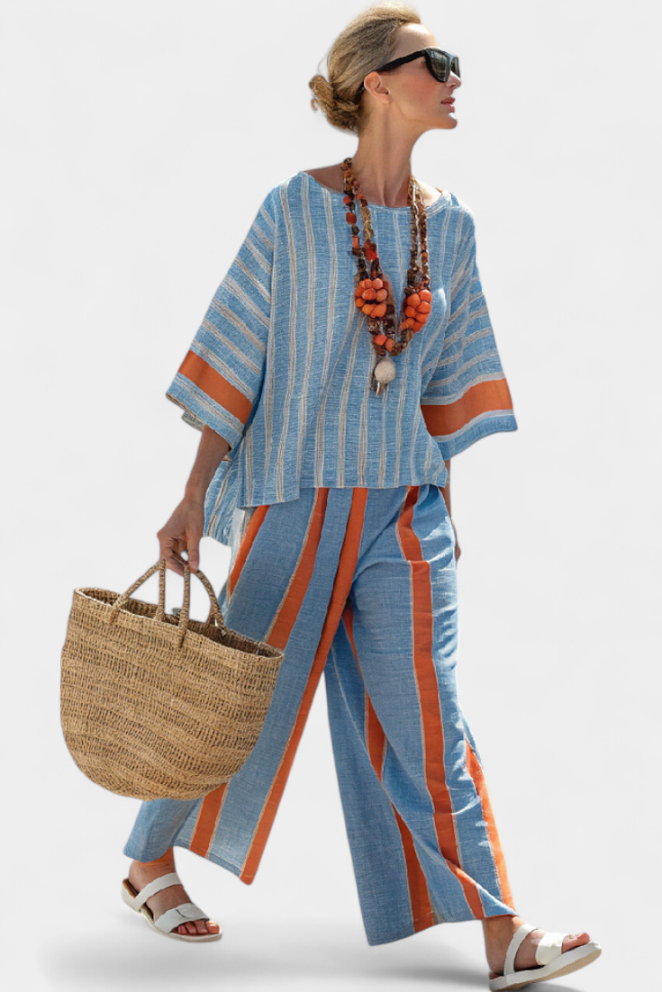 Elise Cunningham | Striped Linen Two-Piece Set For Women