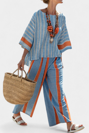 Elise Cunningham | Striped Linen Two-Piece Set For Women