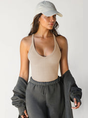 Nell Wynwell | White Ribbed V-Neck Racerback Tank Top For Women