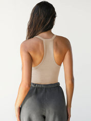 Nell Wynwell | White Ribbed V-Neck Racerback Tank Top For Women
