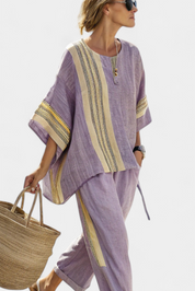 Sienna Rafferty | Linen Contrast Trim Two-Piece Set For Women