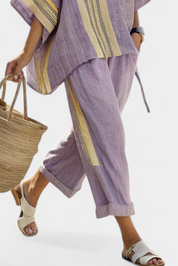 Sienna Rafferty | Linen Contrast Trim Two-Piece Set For Women