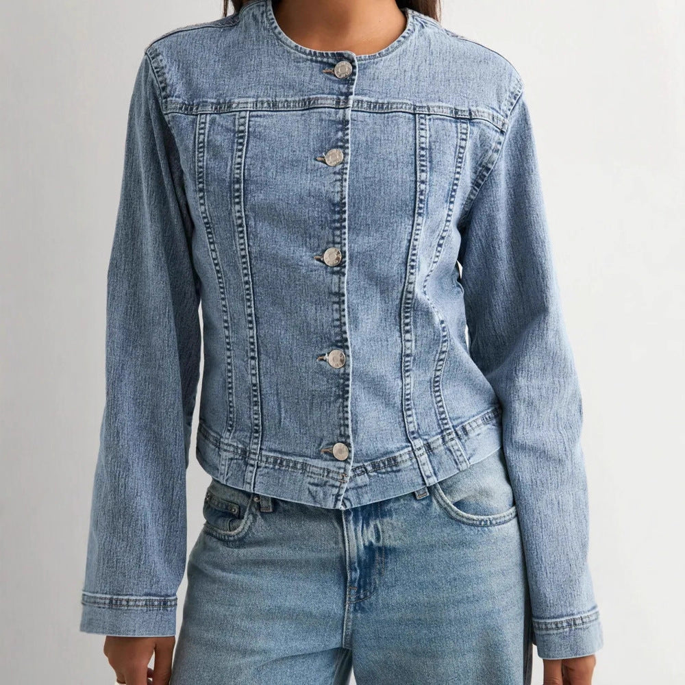 Holly Bennett | Collarless Denim Jacket For Women