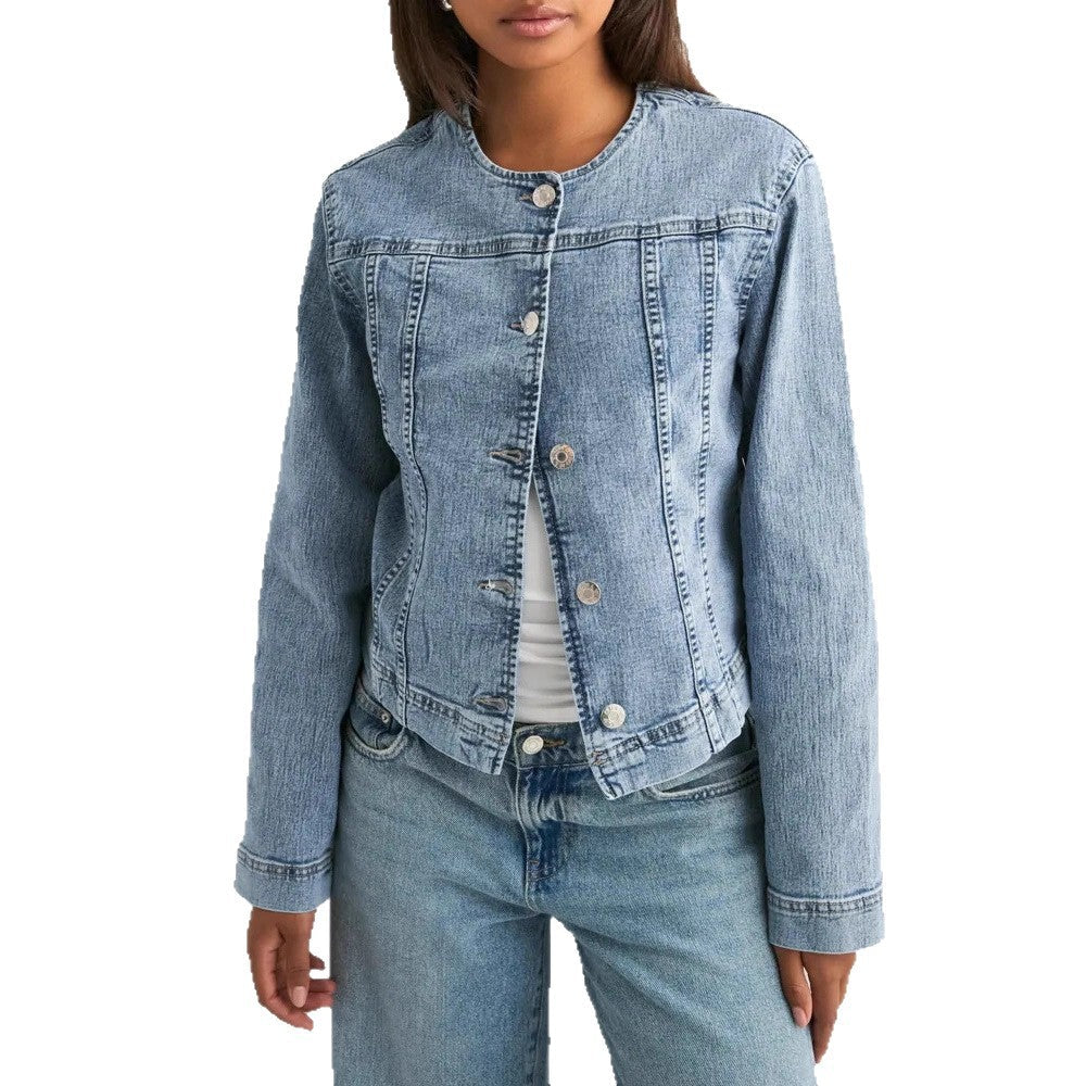 Holly Bennett | Collarless Denim Jacket For Women