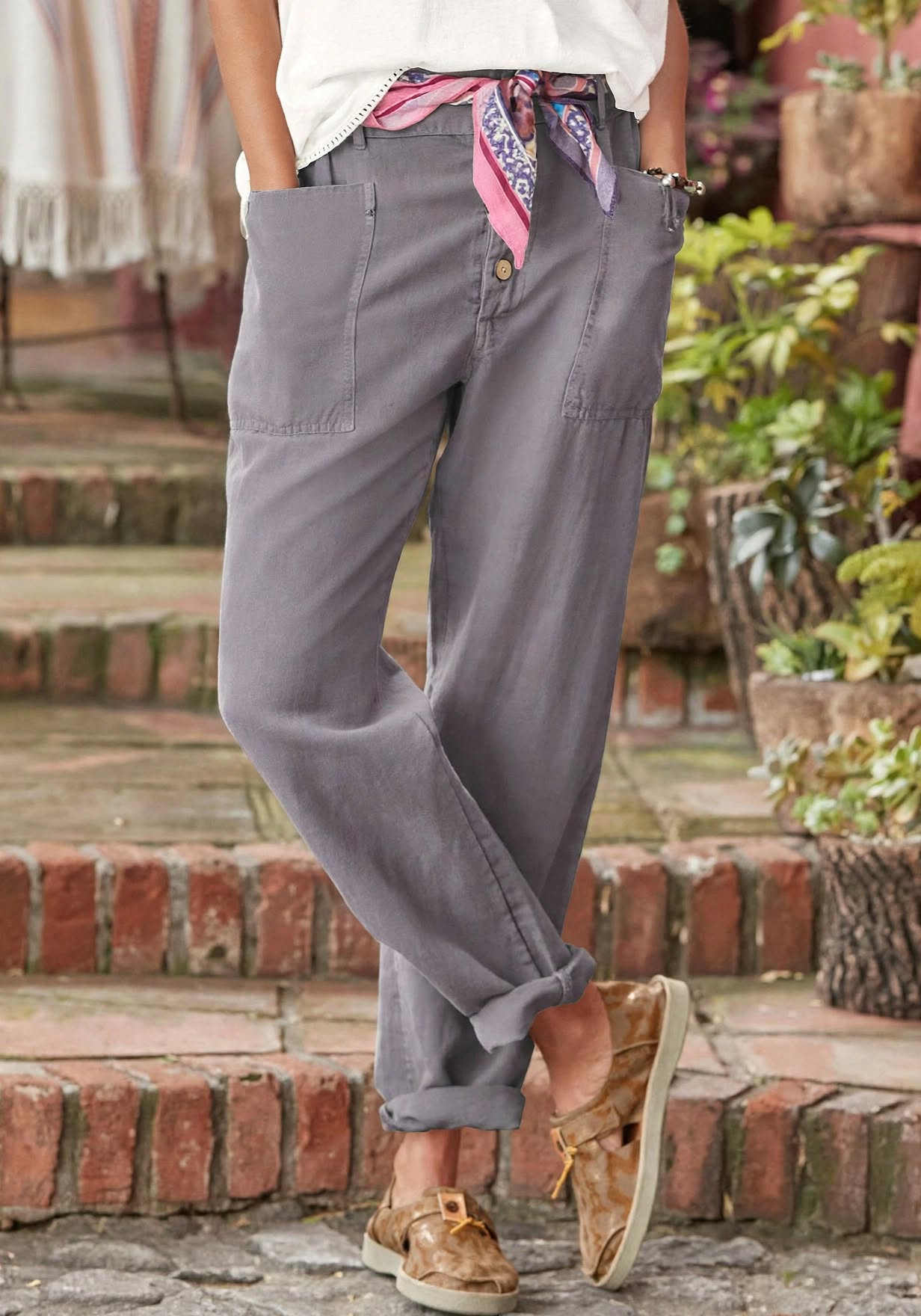Marnie Ellison | Linen Look Trousers With Button Detail For Women