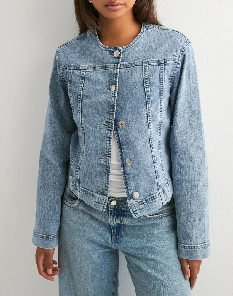 Holly Bennett | Collarless Denim Jacket For Women