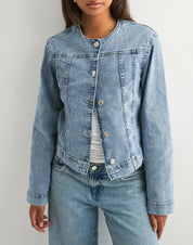 Holly Bennett | Collarless Denim Jacket For Women