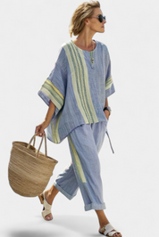 Sienna Rafferty | Linen Contrast Trim Two-Piece Set For Women