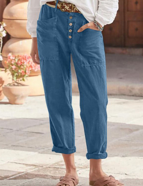 Marnie Ellison | Linen Look Trousers With Button Detail For Women