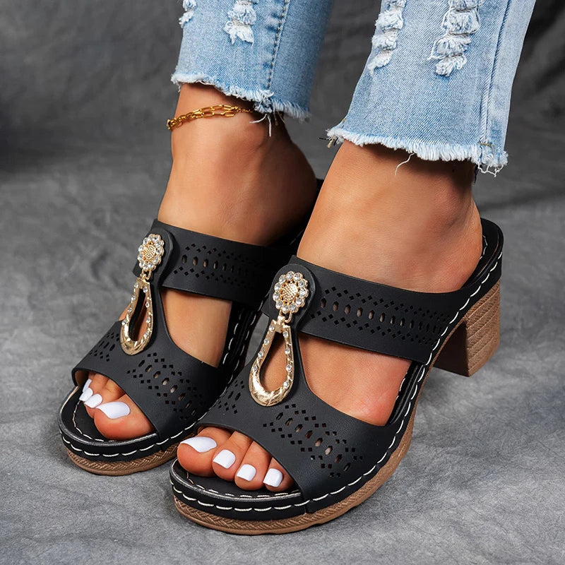 Eliza Winters | Rhinestone Wedge Sandals For Women