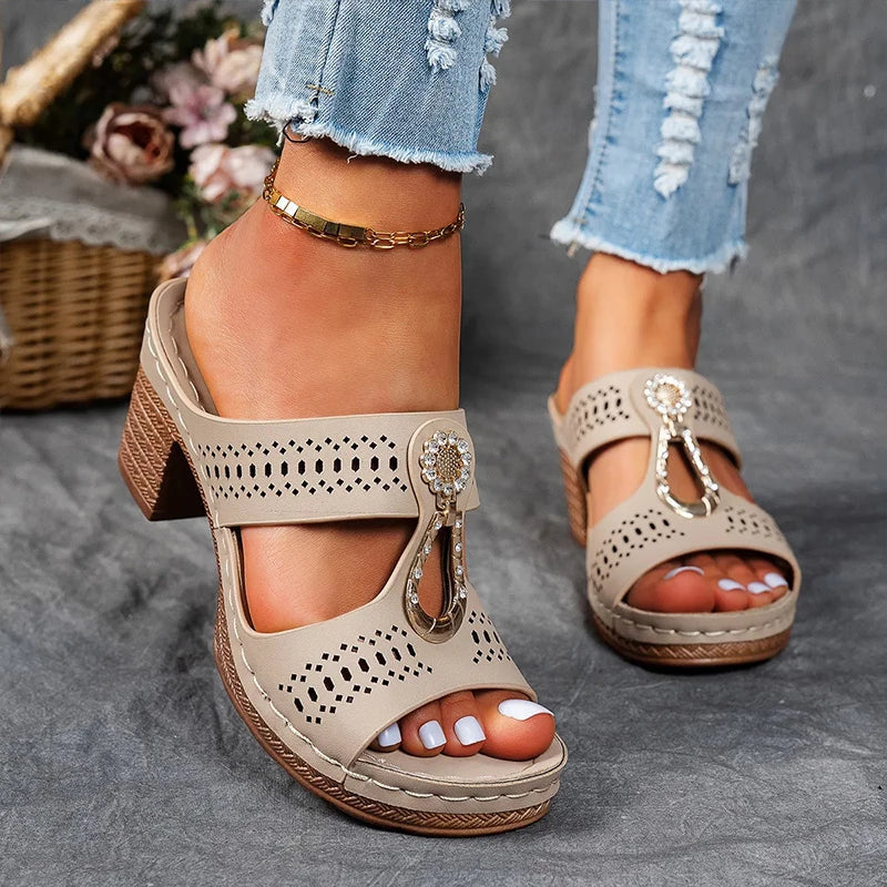 Eliza Winters | Rhinestone Wedge Sandals For Women