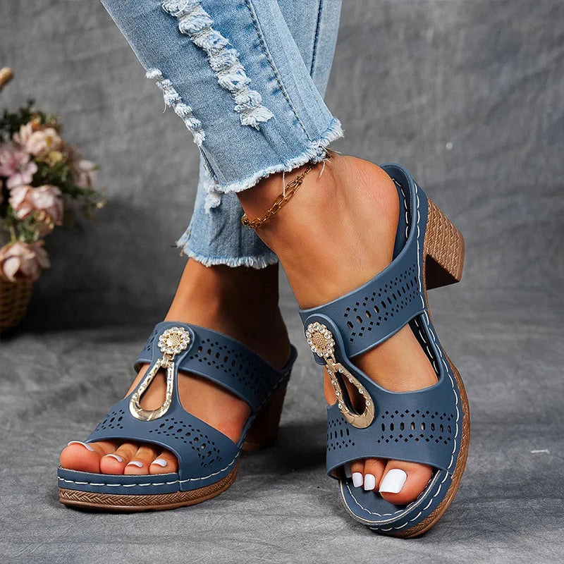Eliza Winters | Rhinestone Wedge Sandals For Women