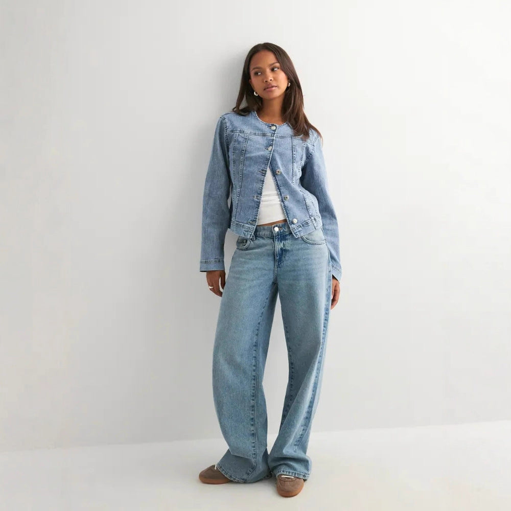 Holly Bennett | Collarless Denim Jacket For Women