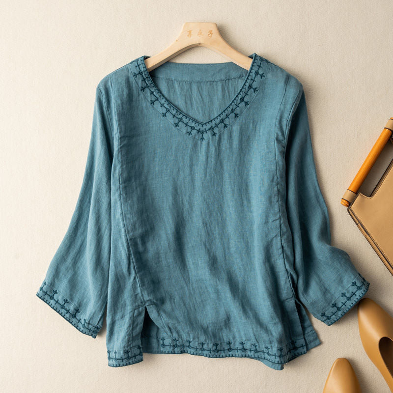 Phoebe Calderwood | Embroidered V-Neck Blouse For Women