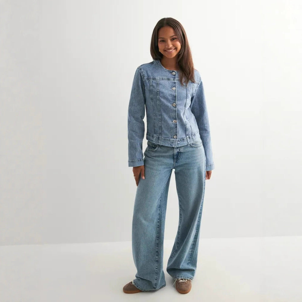 Holly Bennett | Collarless Denim Jacket For Women