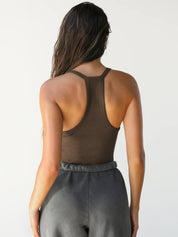 Nell Wynwell | White Ribbed V-Neck Racerback Tank Top For Women