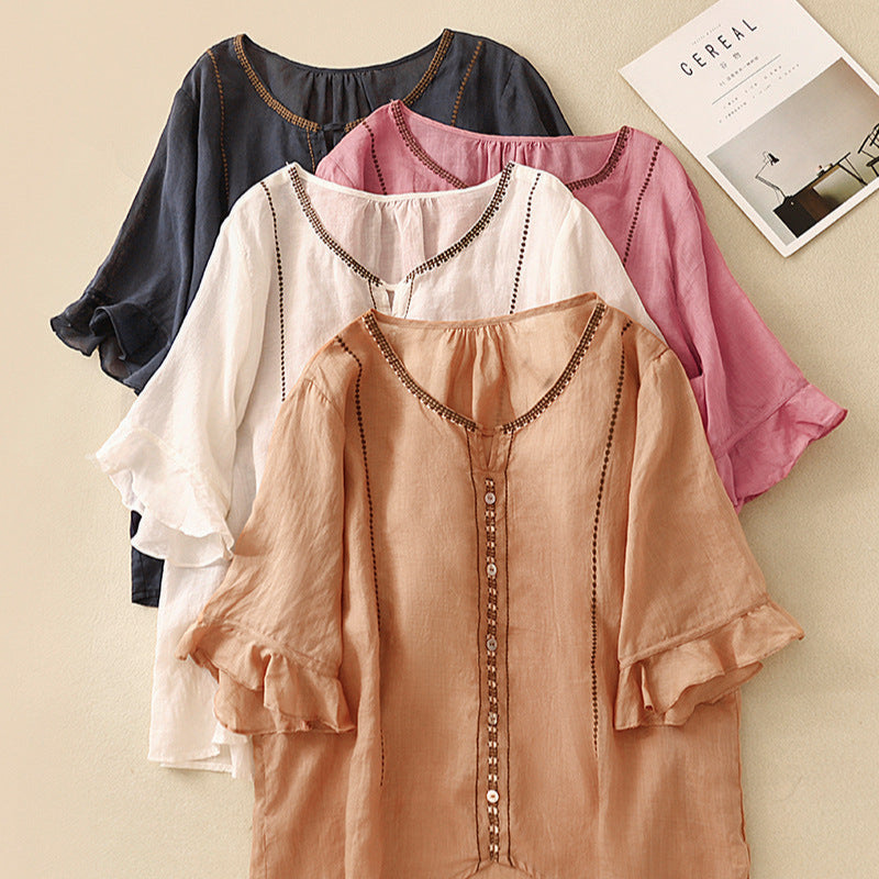 Eloise Fairbanks | Embroidered Ruffle Sleeve Blouse
