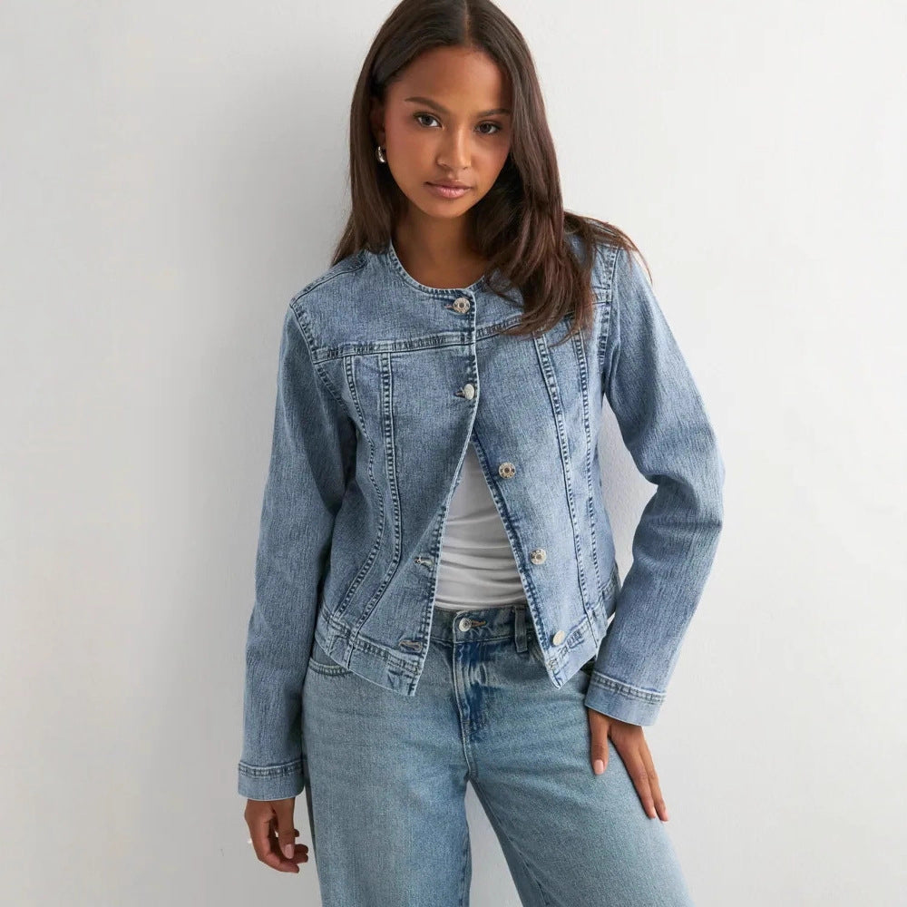 Holly Bennett | Collarless Denim Jacket For Women