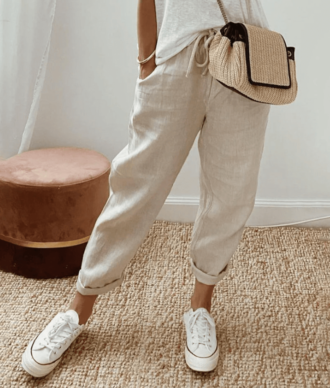 Mila Ashford | Printed Linen Look Jogger Pants For Women