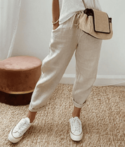 Mila Ashford | Printed Linen Look Jogger Pants For Women